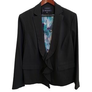 NWT 🖤 Anne Klein Dressy Black Blazer/Jacket, Floral Print Lining, Zip Closure